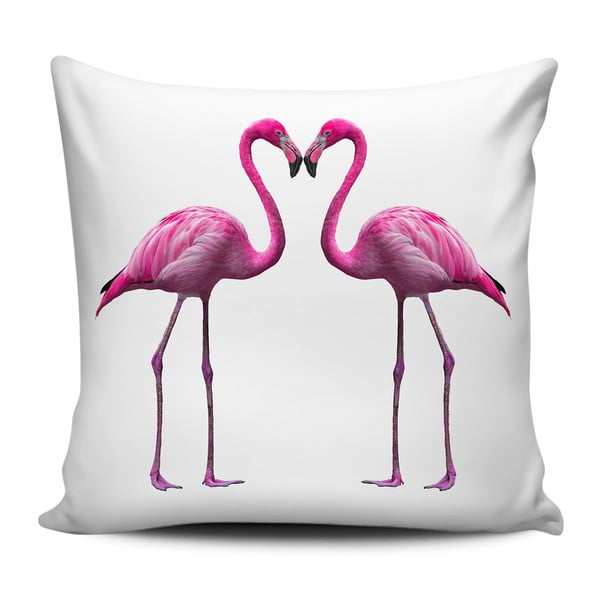Różowo-biała poduszka Home de Bleu Flamingos In Love, 43x43 cm