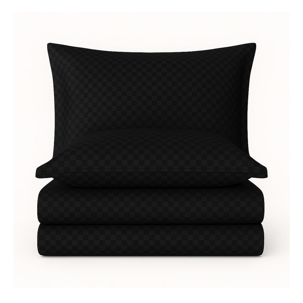 Czarna pościel jednoosobowa z bawełny renforcé 140x200 cm Checkered – Mila Home Luxury