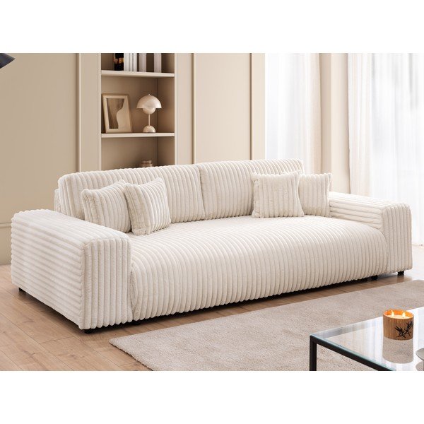 Kremowa sztruksowa rozkładana sofa ze schowkiem 260 cm Justin  – Ropez-image-3