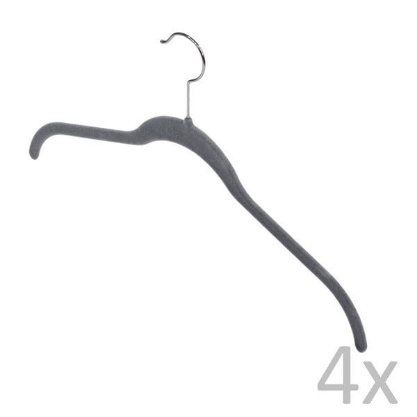 Zestaw 4 szarych wieszaków Domopak Velvet Hangers-image-1