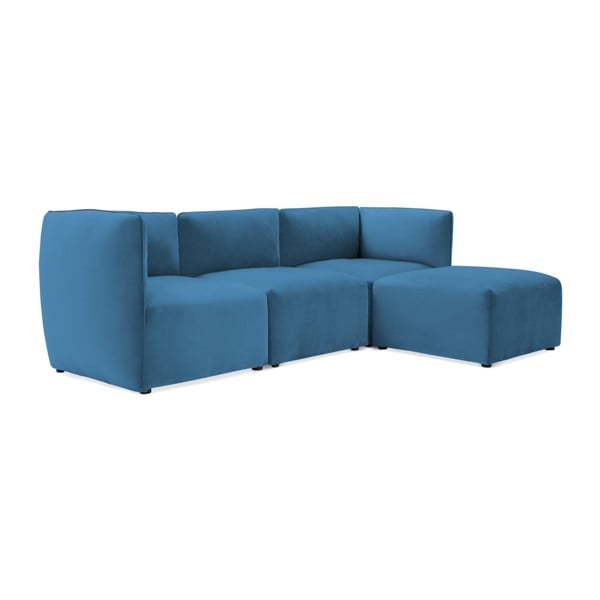 Niebieska 3-osobowa sofa modułowa z podnóżkiem Vivonita Velvet Cube-image-4