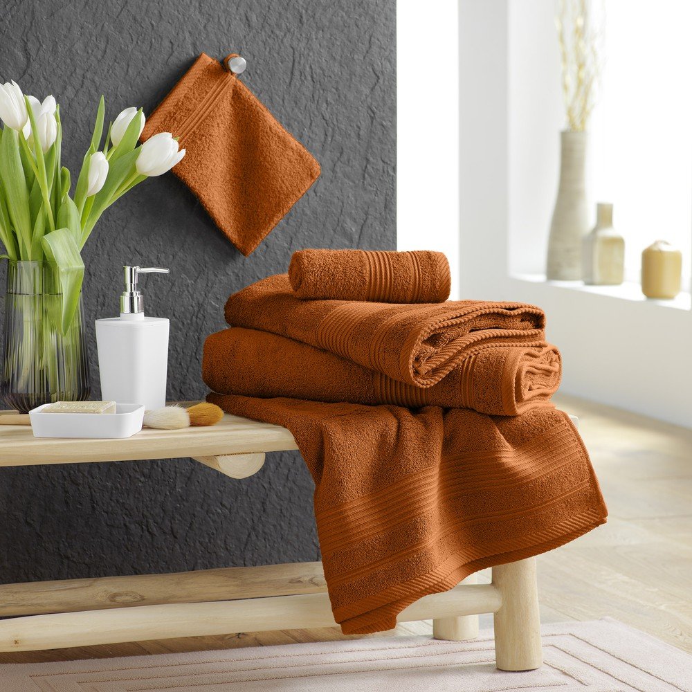 Bawełniany ręcznik kąpielowy frotte w kolorze terakoty 70x130 cm Tendresse – douceur d'intérieur (zdjęcie 3)