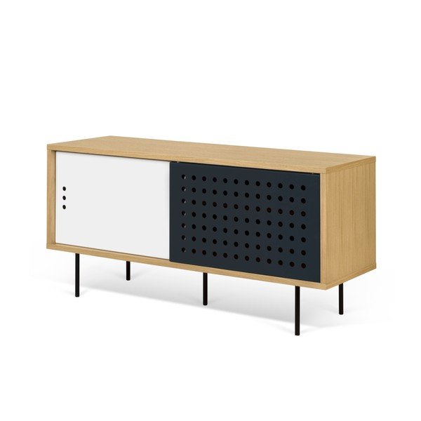 Szafka pod TV w kolorze dębu z czarno-białymi elementami TemaHome Dann Dots, dł. 135 cm-image-2