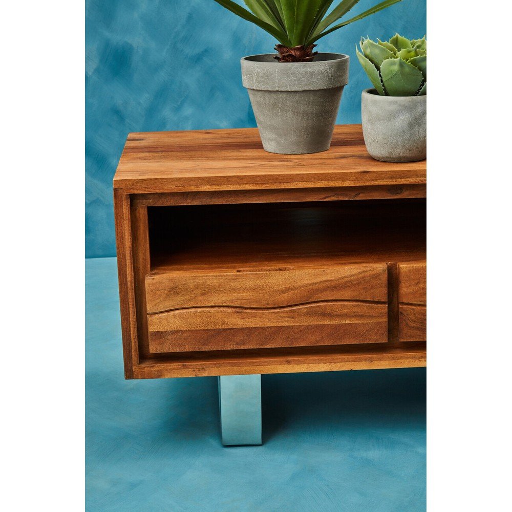 Szafka pod TV z litego drewna akacjowego w ciemnym naturalnym kolorze 140x52x50 cm Simla – Premier Housewares (zdjęcie 11)