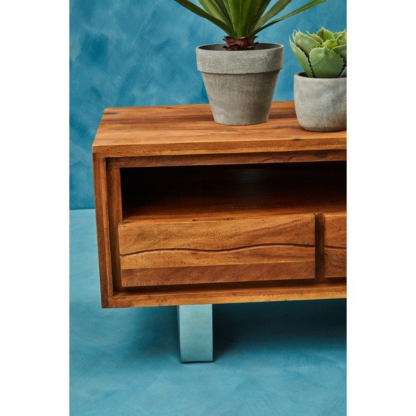 Szafka pod TV z litego drewna akacjowego w ciemnym naturalnym kolorze 140x52x50 cm Simla – Premier Housewares-image-2