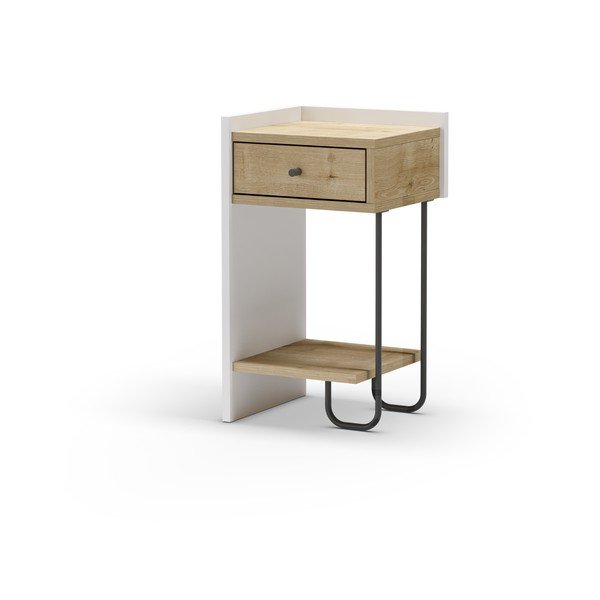 Biała szafka nocna w dekorze dębu z półką Mercure – Marckeric-image-3