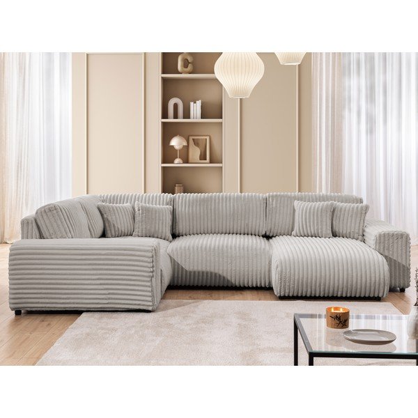 Jasnoszary sztruksowy narożnik (lewostronny/w kształcie litery U) Justin – Ropez-image-1