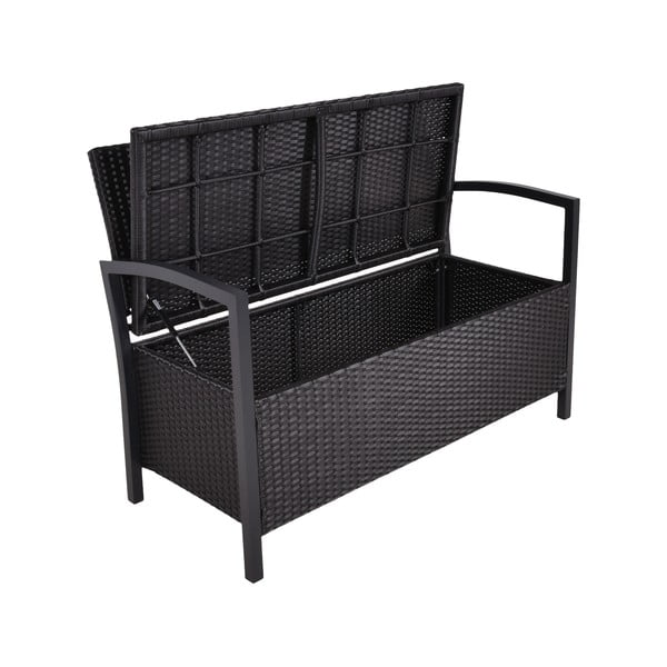 Czarna ławka ogrodowa ze sztucznego rattanu Ferrara – Garden Pleasure-image-1