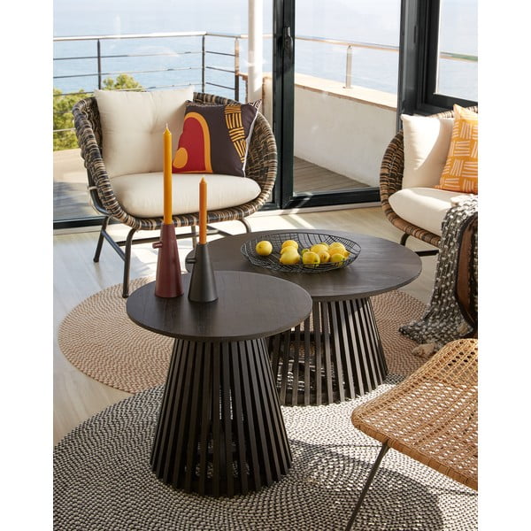 Czarny stolik z drewna tekowego Kave Home Irune, ⌀ 80 cm-image-2