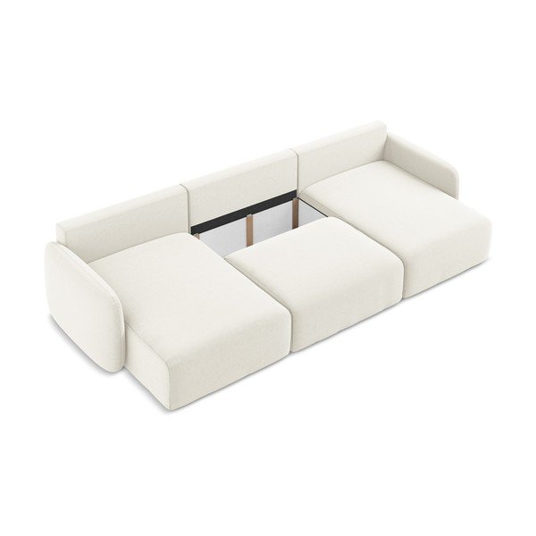 Kremowy aksamitny rozkładany/ze schowkiem narożnik (w kształcie litery U) Kalena – Makamii-image-4