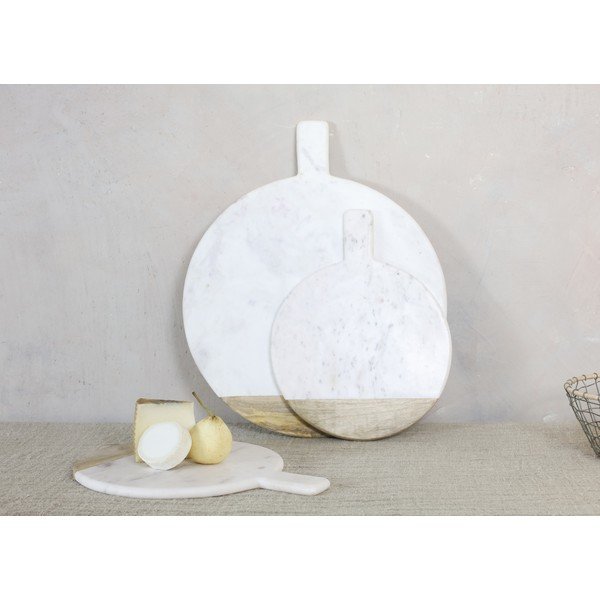 Okrągła deska do serwowania z białego marmuru i drewna mango Nkuku Bwari, ø 32 cm-image-2