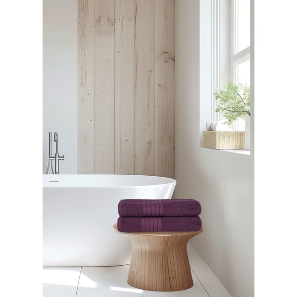 Bordowe bawełniane ręczniki kąpielowe frotte zestaw 2 szt. 70x140 cm – Good Morning-image-2