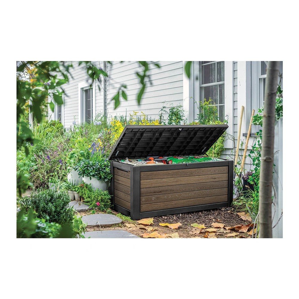 Czarna/w naturalnym kolorze plastikowa skrzynia ogrodowa Deco Walnut – Keter (zdjęcie 6)