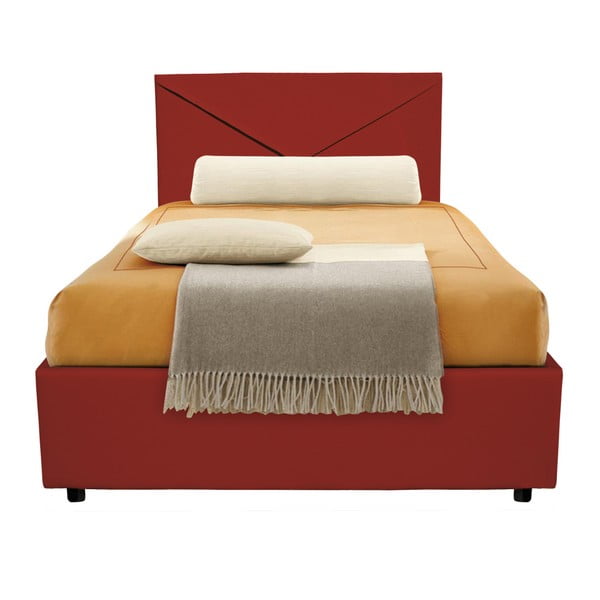 Ciemno-czerwone łóżko jednoosobowe ze schowkiem 13Casa Mina, 95x205 cm