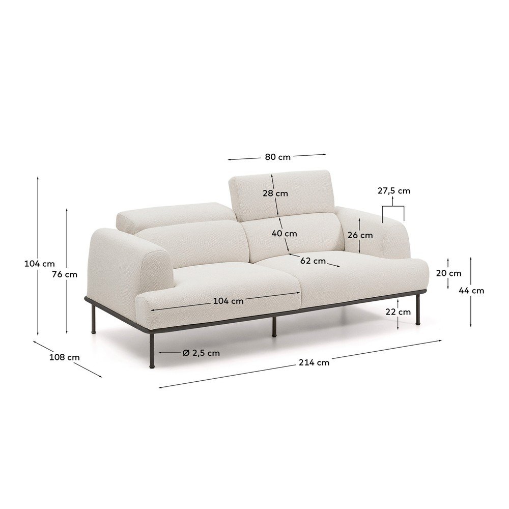 Beżowa częściowo rozkładana sofa z tkaniny szenilowej 214 cm Aurum – Kave Home (zdjęcie 7)