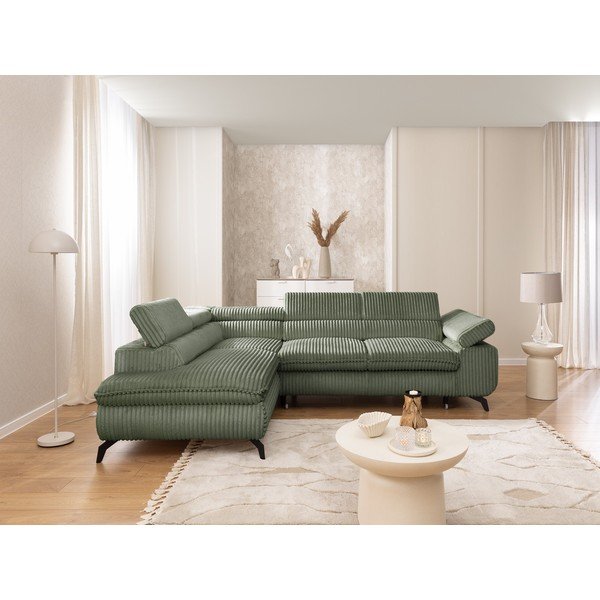 Zielony sztruksowy narożnik (lewostronny/w kształcie litery L) Marbeya  – Ropez-image-4