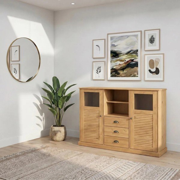 Szafka z litego drewna sosnowego w jasnym naturalnym kolorze 127x116x38 cm Edith – Støraa-image-2