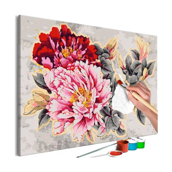 Zestaw płótna, farb i pędzli DIY Artgeist Beautiful Peonies, 120x80 cm