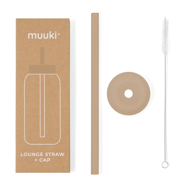 Silikonowa słomka z wieczkiem i szczoteczką w komplecie Milk Coffee – Muuki