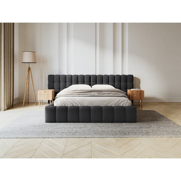 Czarne tapicerowane łóżko dwuosobowe ze schowkiem i stelażem 160x200 cm Mamaia – Micadoni Home-image-1
