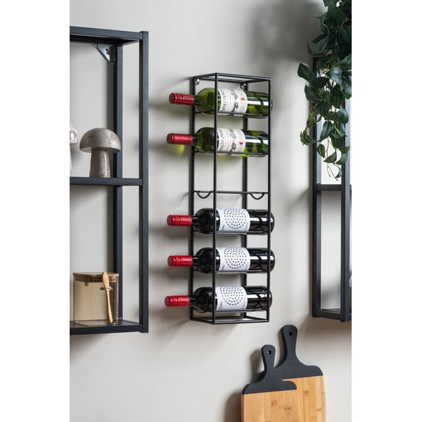Czarny wiszący metalowy regał na wino liczba butelek 6 Single – PT LIVING-image-1