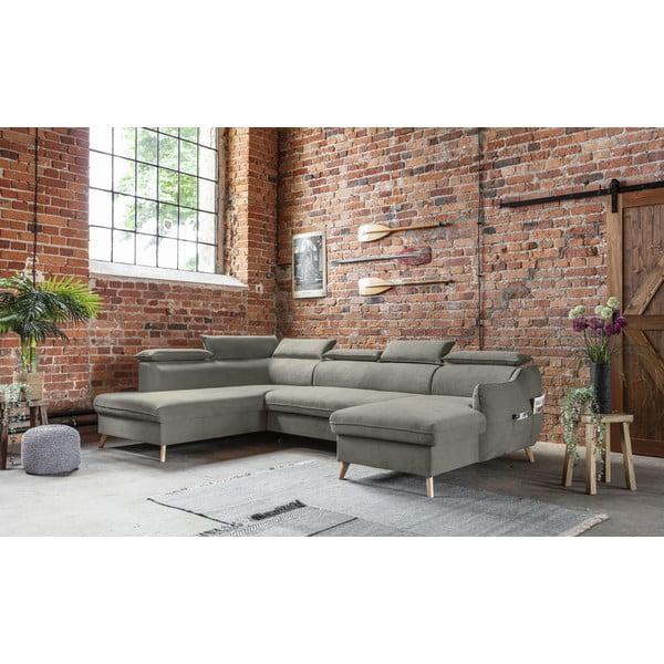 Jasnoszary aksamitny rozkładany narożnik (lewostronny/w kształcie litery U) Sweet Harmony – Miuform-image-4