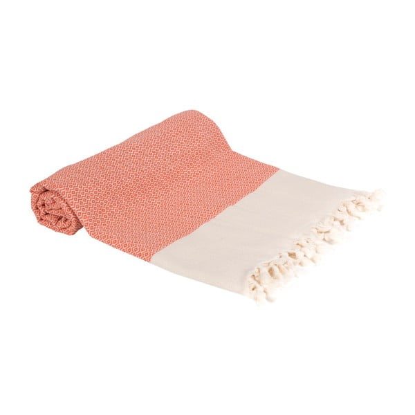 Pomarańczowy ręcznik kąpielowy tkany ręcznie Ivy's Emel, 100x180 cm