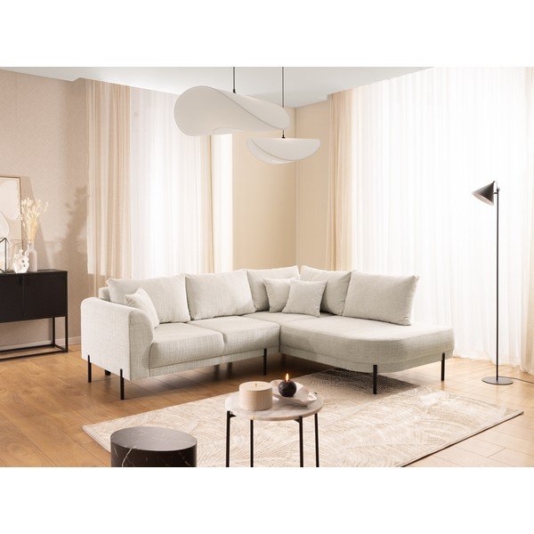 Beżowy narożnik z tkaniny szenilowej (prawostronny/w kształcie litery L) Mauris  – Ropez-image-1