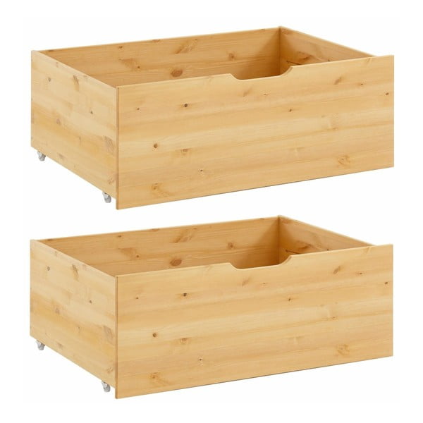 Zestaw 2 brązowych szuflad pod łóżko z litego drewna sosnowego Støraa Barney