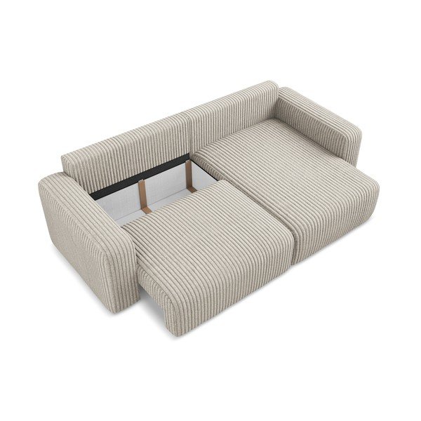 Beżowy sztruksowy rozkładany/ze schowkiem narożnik (prawostronny/z szezlongiem) Kona – Makamii-image-4