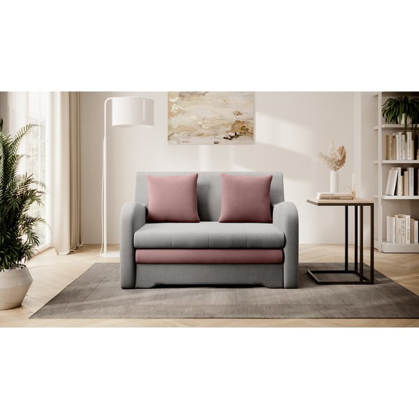 Różowa/jasnoszara aksamitna rozkładana sofa 130 cm Ario – ELTAP-image-1