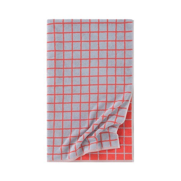 Czerwony/jasnoniebieski bawełniany ręcznik kąpielowy 90x150 cm Grid – Jotex