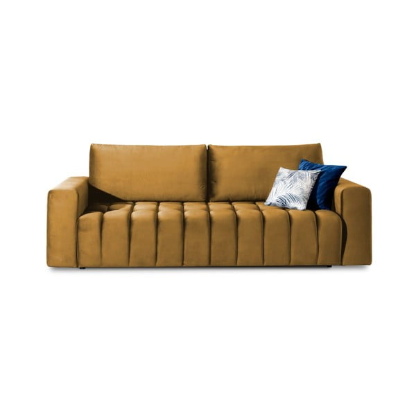 Żółta aksamitna rozkładana/ze schowkiem sofa 247 cm Lazaro – ELTAP