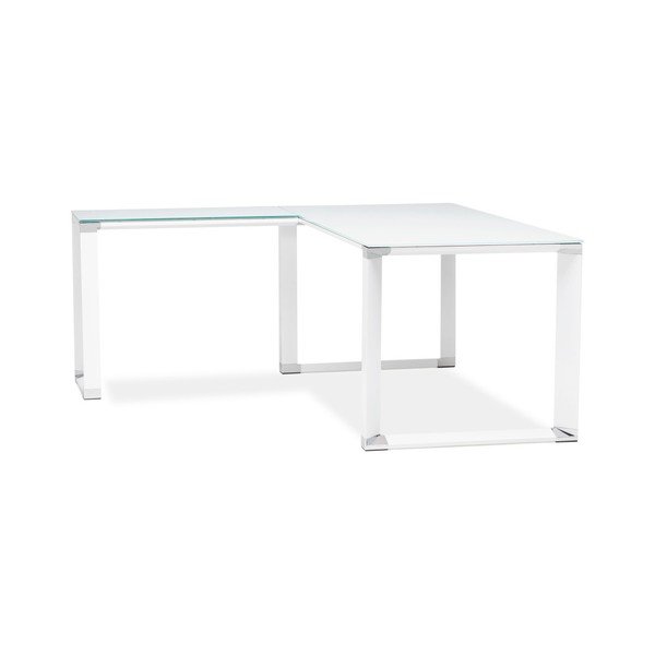 Białe biurko narożne ze szklanym blatem Kokoon Warner-image-1