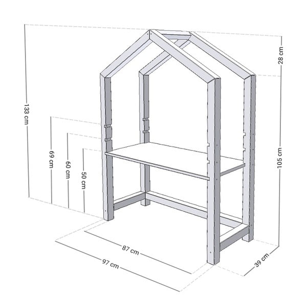 Białe drewniane biurko w kształcie domku Benlemi Stolly, 97 x 39 cm-image-2