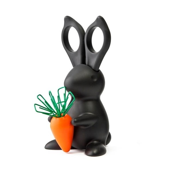 Czarny stojak z nożyczkami w kształcie króliczka Qualy&CO Desk Bunny Scissors