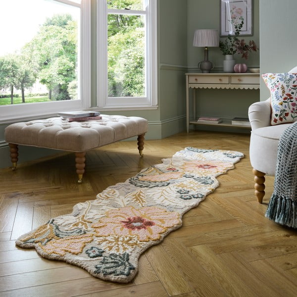 Jasnoróżowy wełniany chodnik tkany ręcznie 60x230 cm Daphne Shaped Floral – Flair Rugs-image-1