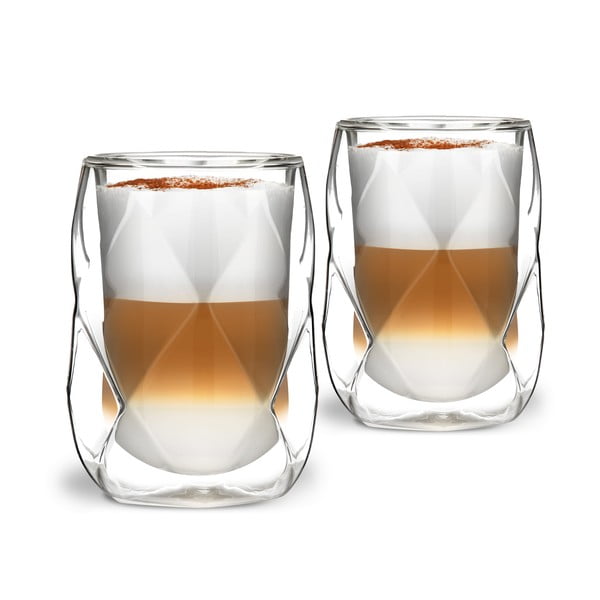 Zestaw 2 szklanek z podwójną ścianką do latté Vialli Design Geo, 350 ml