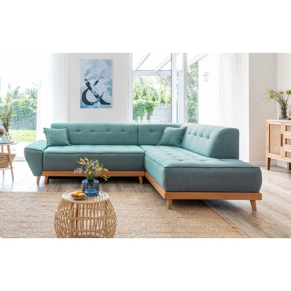 Turkusowy rozkładany narożnik (prawostronny) Dazzling Daisy – Miuform-image-1