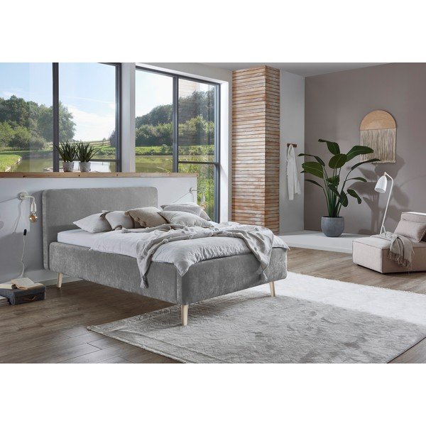 Szare tapicerowane łóżko dwuosobowe ze stelażem 140x200 cm Mattis – Meise Möbel-image-2