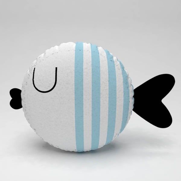 Biała poduszka z jasnoniebieskimi paskami Fishie, ⌀ 32 cm