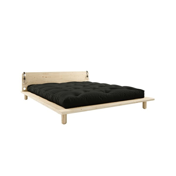 Łóżko dwuosobowe z litego drewna z zagłówkiem, lampkami i czarnym materacem Comfort Karup Design Peek, 180x200 cm