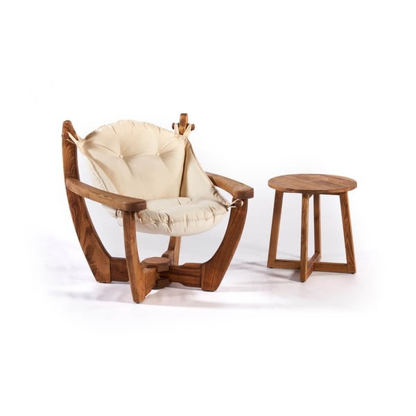 Kremowy drewniany fotel ogrodowy Relax – Floriane Garden