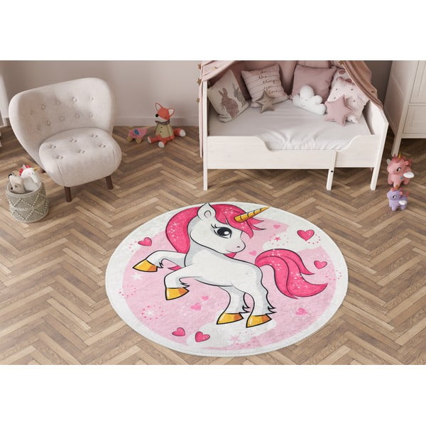 Różowy dywan dziecięcy odpowiedni do prania ø100 cm Pink Unicorn – Vitaus-image-1