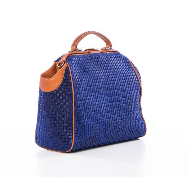 Skórzana torebka Federica Bassi Braid Blue-image-4