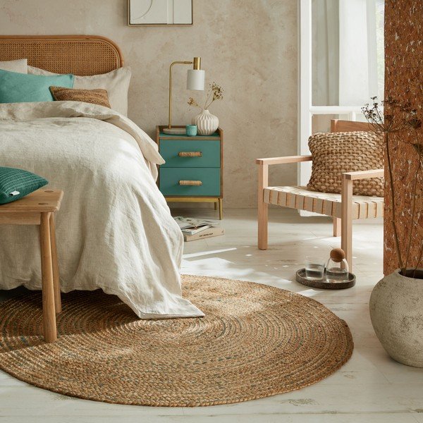 Niebieski/naturalny okrągły dywan z juty ø 133 cm Capri – Flair Rugs-image-1