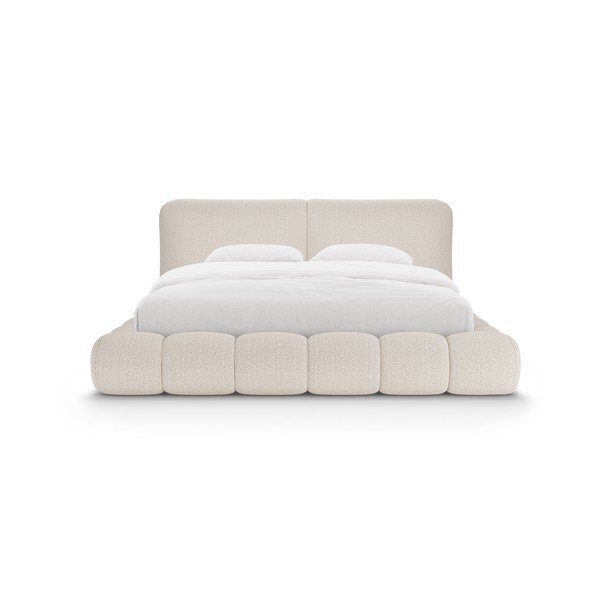 Beżowe tapicerowane łóżko dwuosobowe ze schowkiem i stelażem 200x200 cm Solange – Micadoni -image-4