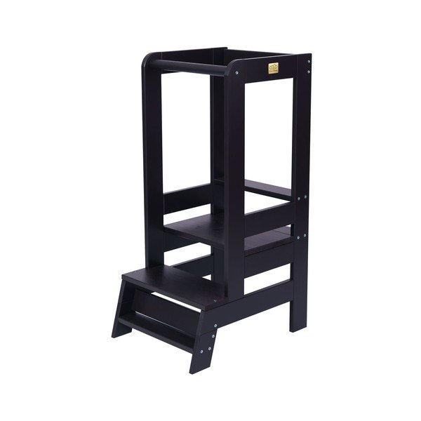 Czarny pomocnik kuchenny dla dzieci z litego drewna sosnowego Montessori – Meowbaby