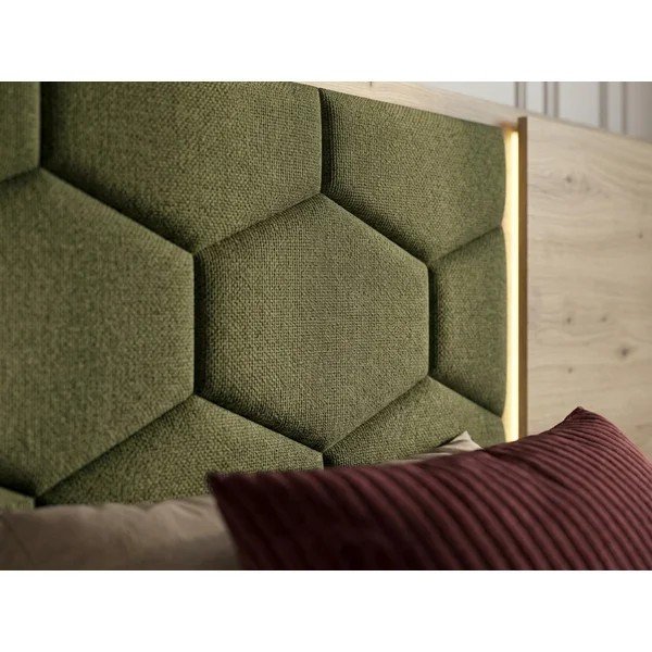 Ciemnozielone tapicerowane/z płyty wiórowej łóżko dwuosobowe ze schowkiem ze stelażem 180x200 cm Palmeraie – Bobochic Paris-image-2