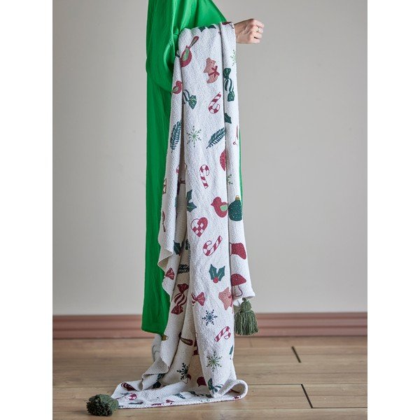 Biały koc ze świątecznym motywem 130x160 cm Yule – Bloomingville-image-1